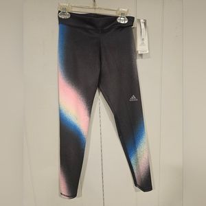 NWT-Girls Adidas Aeroready Black With Rainbow Print Tights-Girls Size Small